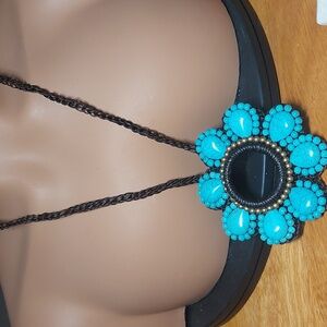 Artisan Boho Western Necklace Turquoise Dyed Howlite & Macramé Pendant